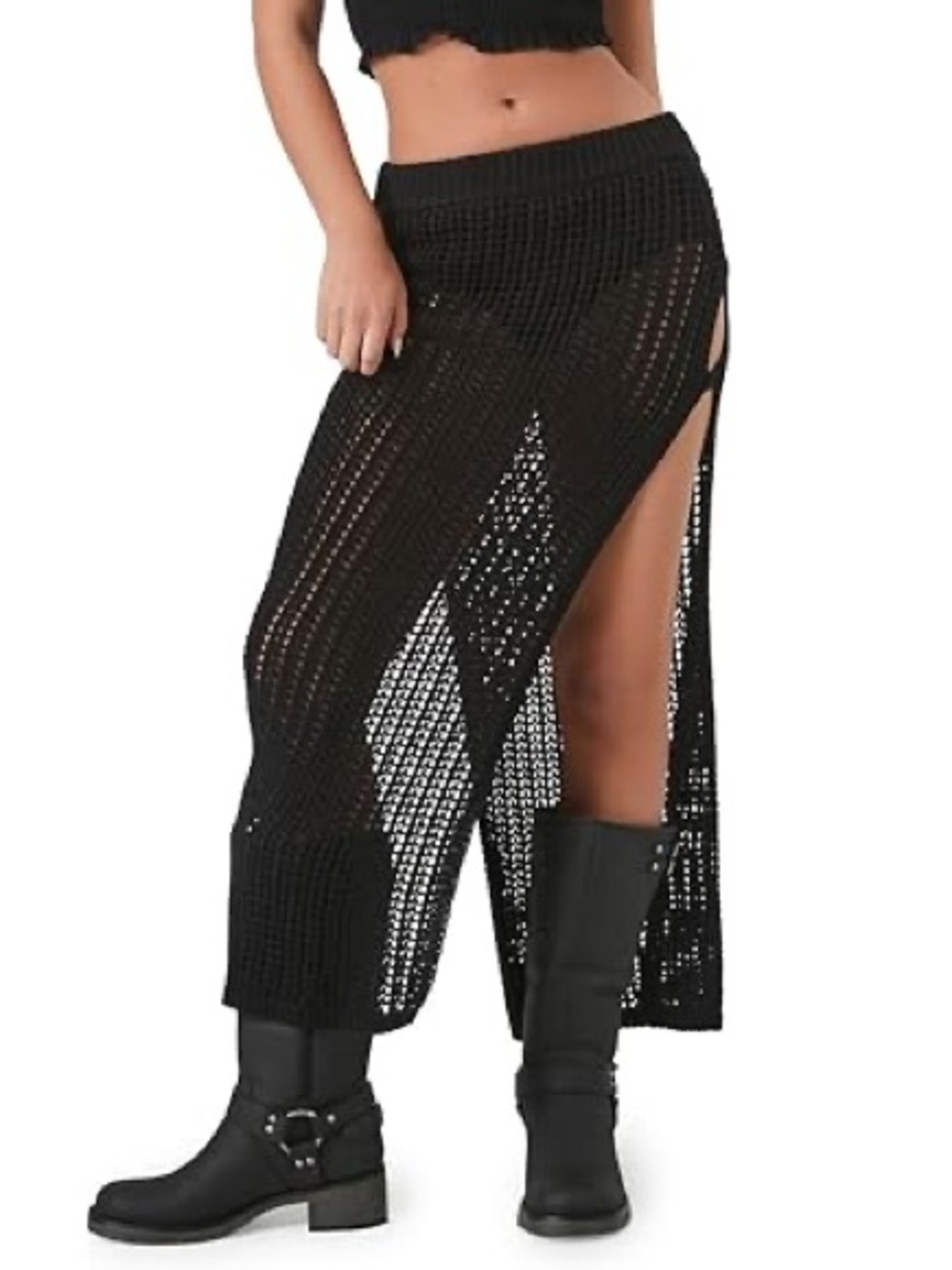 NWT Forever 21 Black Crochet Maxi Skirt, S